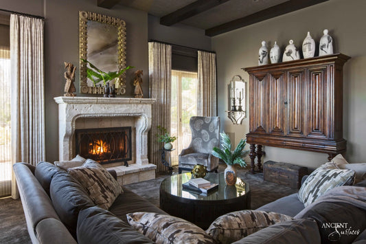 Classic Splendor: Traditional Limestone Fireplace for Refined Tastes